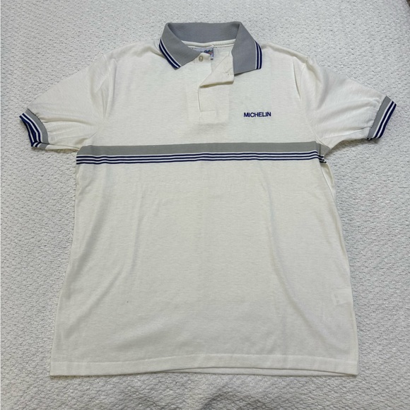 Velva Sheen Michelin Polo Shirt Vintage 80s Surf Skate Shirt Stripe Adult L - Picture 1 of 6
